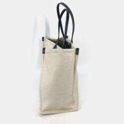 Pre Owned Gucci Logo Print Shoulder Bag/Tote Bag Canvas/Leather Beige/Black