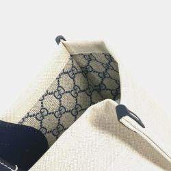 Pre Owned Gucci Logo Print Shoulder Bag/Tote Bag Canvas/Leather Beige/Black