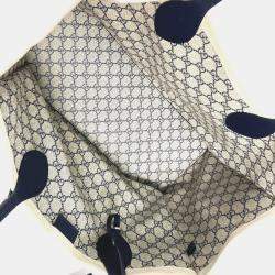 Pre Owned Gucci Logo Print Shoulder Bag/Tote Bag Canvas/Leather Beige/Black