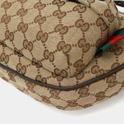 Pre Owned Gucci Gg Canvas Large Sling Bag Body Waist Crossbody Beige Dark Brown