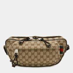 Pre Owned Gucci Gg Canvas Large Sling Bag Body Waist Crossbody Beige Dark Brown