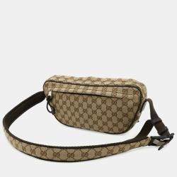 Pre Owned Gucci Gg Canvas Large Sling Bag Body Waist Crossbody Beige Dark Brown
