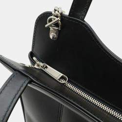 Pre Owned Gucci Petit Gg Tote Bag Shoulder Handbag Leather Black