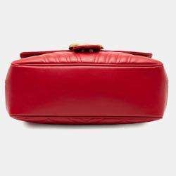 Pre Owned Gucci Gg Marmont Chain Shoulder Bag Red Leather