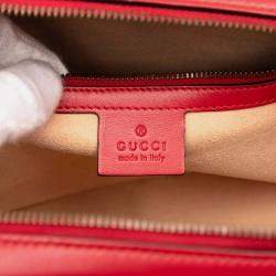 Pre Owned Gucci Gg Marmont Chain Shoulder Bag Red Leather