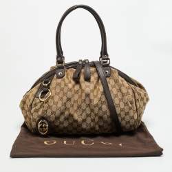 مملوكة مسبقًا Gucci Sukey Medium Dark Brown/Beige GG Canvas Satchel