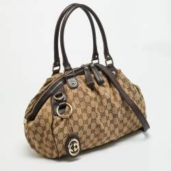 مملوكة مسبقًا Gucci Sukey Medium Dark Brown/Beige GG Canvas Satchel