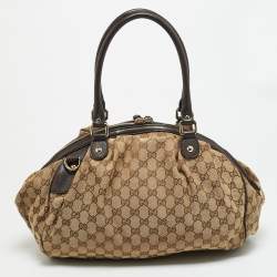 مملوكة مسبقًا Gucci Sukey Medium Dark Brown/Beige GG Canvas Satchel
