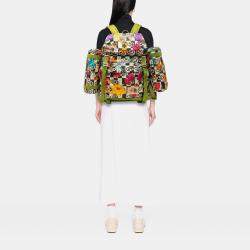 Pre Owned Gucci Green The North Face Floral Multicolor Nylon and Leather Backpack