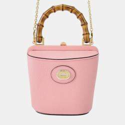 Pre Owned Gucci Pink Mini Dollar Calfskin Bamboo Marina Bucket Bag