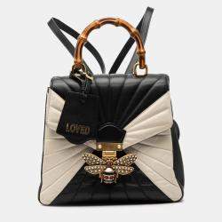 مملوكة مسبقًا Gucci Black White Bicolor Calfskin Bamboo Trapuntata Queen Margaret Backpack