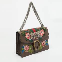 Pre Owned Gucci Owl Embroidered Dionysus Medium GG Supreme Canvas Shoulder Bag