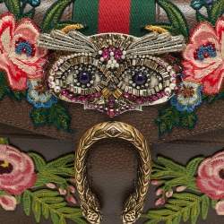 Pre Owned Gucci Owl Embroidered Dionysus Medium GG Supreme Canvas Shoulder Bag