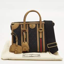 مملوكة مسبقًا حقيبة غوتشي "باوليتو" جلد وقماش جي جي بني/أسود مزينة بشعار دبل جي ويب