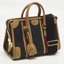 مملوكة مسبقًا حقيبة غوتشي "باوليتو" جلد وقماش جي جي بني/أسود مزينة بشعار دبل جي ويب