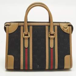مملوكة مسبقًا حقيبة غوتشي "باوليتو" جلد وقماش جي جي بني/أسود مزينة بشعار دبل جي ويب