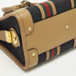 مملوكة مسبقًا حقيبة غوتشي "باوليتو" جلد وقماش جي جي بني/أسود مزينة بشعار دبل جي ويب