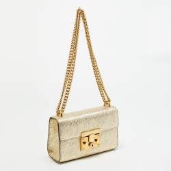 مملوكة مسبقًا Gucci Padlock Small Gold Crinkled Leather Shoulder Bag