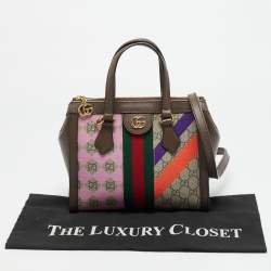 Pre Owned Gucci Brown/Beige Geometric Print GG Supreme Canvas Small Ophidia Tote