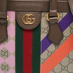 Pre Owned Gucci Brown/Beige Geometric Print GG Supreme Canvas Small Ophidia Tote