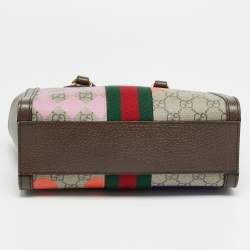 Pre Owned Gucci Brown/Beige Geometric Print GG Supreme Canvas Small Ophidia Tote