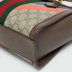 Pre Owned Gucci Brown/Beige Geometric Print GG Supreme Canvas Small Ophidia Tote