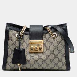 Pre Owned Gucci Black Brown Small GG Supreme Padlock Tote