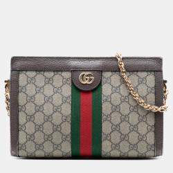 Pre Owned Gucci Brown Small GG Supreme Web Ophidia Chain Crossbody