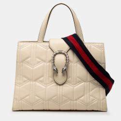 Pre Owned Gucci White Quilted Leather Dionysus Web Satchel