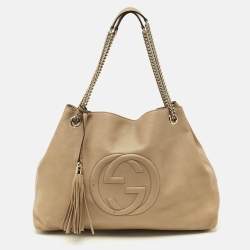 Pre Owned Gucci Soho Chain Large Beige Leather Tote