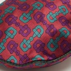 Pre Owned Gucci Glam Green Horsebit Print Satin and Lizard Hobo