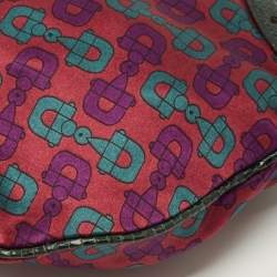 Pre Owned Gucci Glam Green Horsebit Print Satin and Lizard Hobo