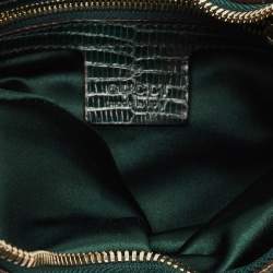 Pre Owned Gucci Glam Green Horsebit Print Satin and Lizard Hobo