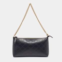 Pre Owned حقيبة يد صغيرة غوتشي غوتشيسيما جلد أسود بسلسلة