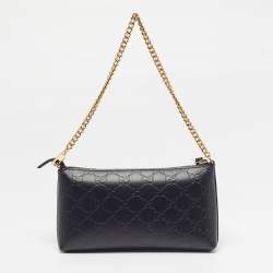 Pre Owned Gucci Black Guccissima Leather Chain Pochette