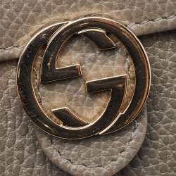 Pre Owned Gucci Interlocking G Grey Leather Wallet on Chain