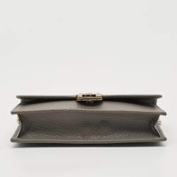 Pre Owned Gucci Interlocking G Grey Leather Wallet on Chain