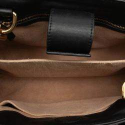 Pre Owned Gucci Black Leather Sylvie Web Top Handle Satchel