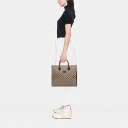 مملوكة مسبقًا Gucci Brown Medium GG Supreme Azalea Calfskin Retro Interlocking G Tote