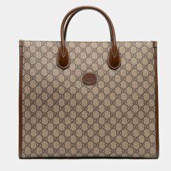 Pre Owned Gucci Brown Medium GG Supreme Azalea Calfskin Retro Interlocking G Tote