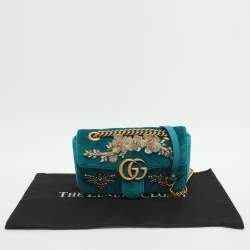 Pre Owned حقيبة كتف غوتشي ميني جي جي مارمونت قطيفة ماتيلاسيه خضراء