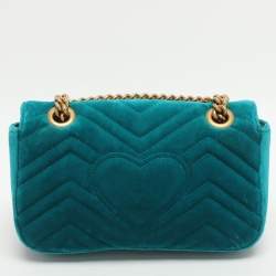 Pre Owned حقيبة كتف غوتشي ميني جي جي مارمونت قطيفة ماتيلاسيه خضراء