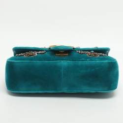 Pre Owned حقيبة كتف غوتشي ميني جي جي مارمونت قطيفة ماتيلاسيه خضراء