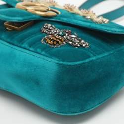 Pre Owned حقيبة كتف غوتشي ميني جي جي مارمونت قطيفة ماتيلاسيه خضراء