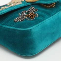 Pre Owned حقيبة كتف غوتشي ميني جي جي مارمونت قطيفة ماتيلاسيه خضراء