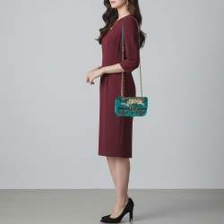 Pre Owned حقيبة كتف غوتشي ميني جي جي مارمونت قطيفة ماتيلاسيه خضراء