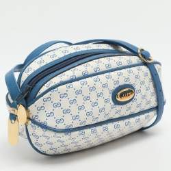 Pre Owned Gucci Vintage White/Blue Micron GG Supreme Canvas and Leather Crossbody Bag