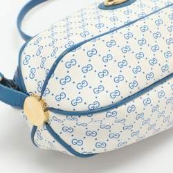 Pre Owned Gucci Vintage White/Blue Micron GG Supreme Canvas and Leather Crossbody Bag