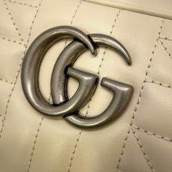 Pre Owned Gucci Gg Marmont Chain shoulder Bag White/Beige Leather Size Small