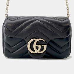 Pre Owned حقيبة كتف غوتشي ميني مارمونت جلد أسود/بوردو